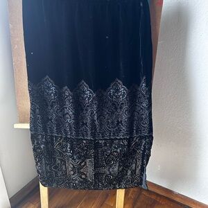 Carole Little Black Velvet Maxi Skirt with Paisley Border